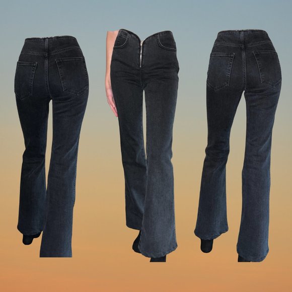 Urban Outfitters, BDG Zip-Waist Flare Black Wash Denim Jean - Picture 1 of 5